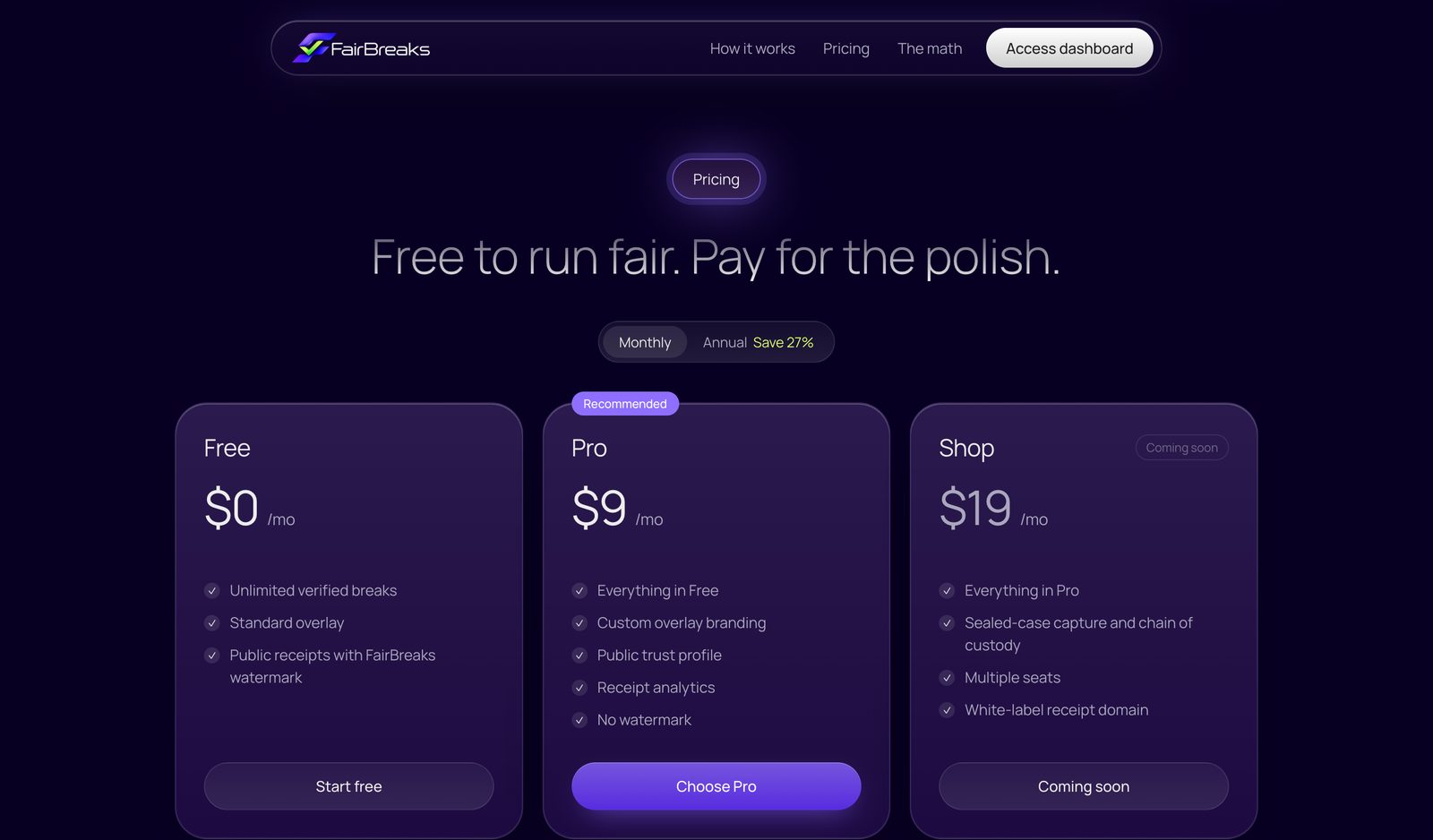 FairBreaks desktop screen