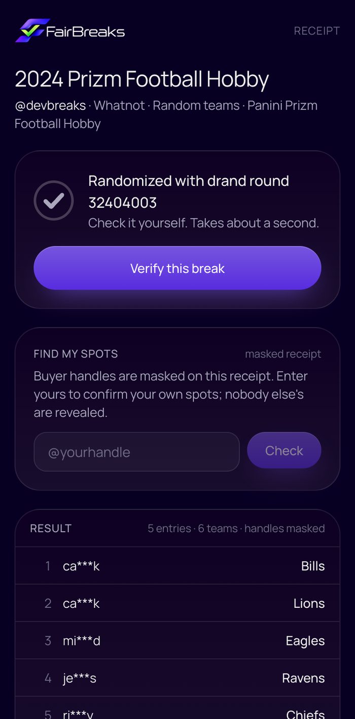 FairBreaks mobile screen