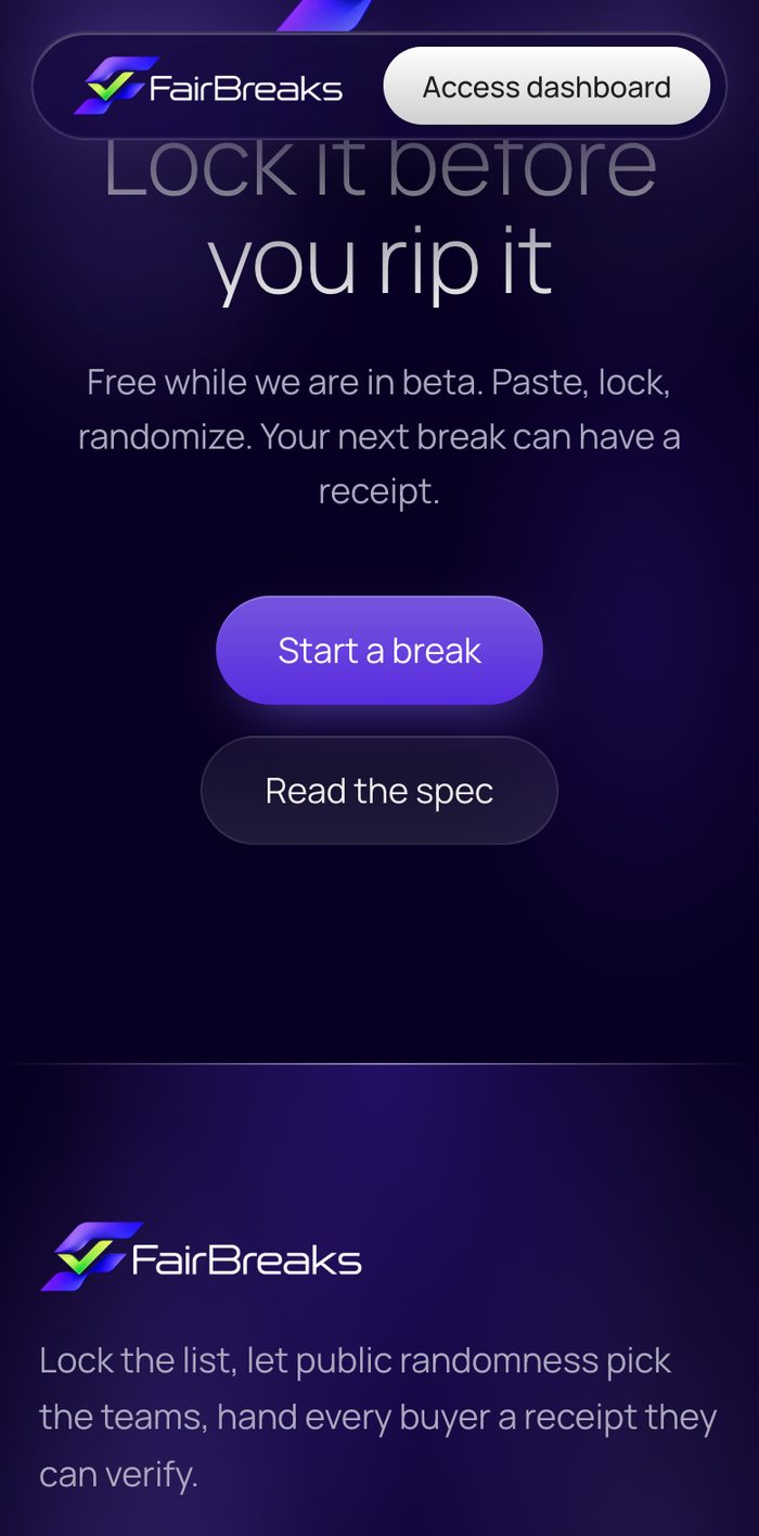 FairBreaks mobile screen