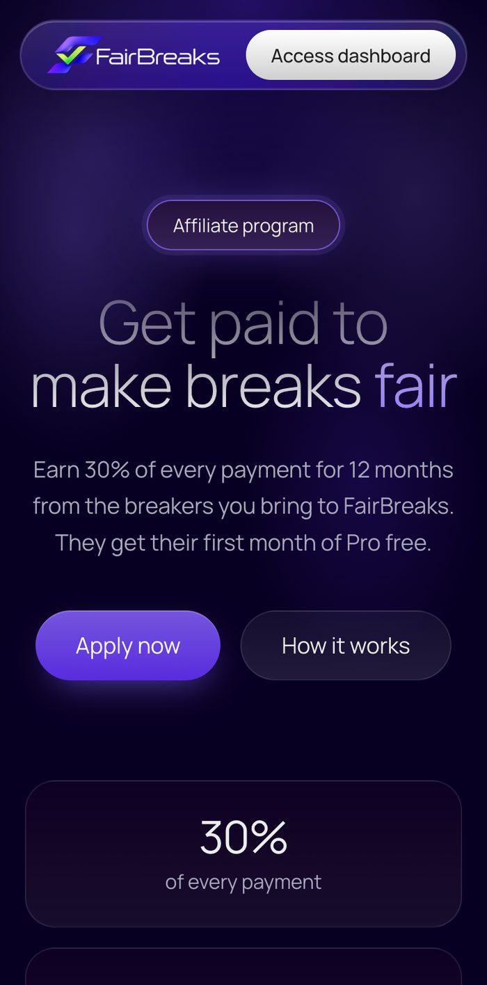 FairBreaks mobile screen