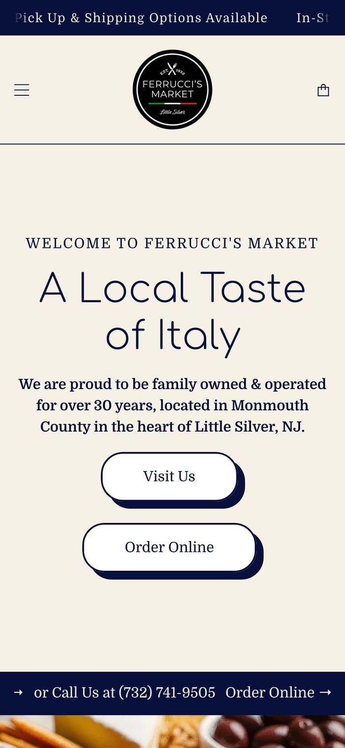Ferrucci's Market mobile screen