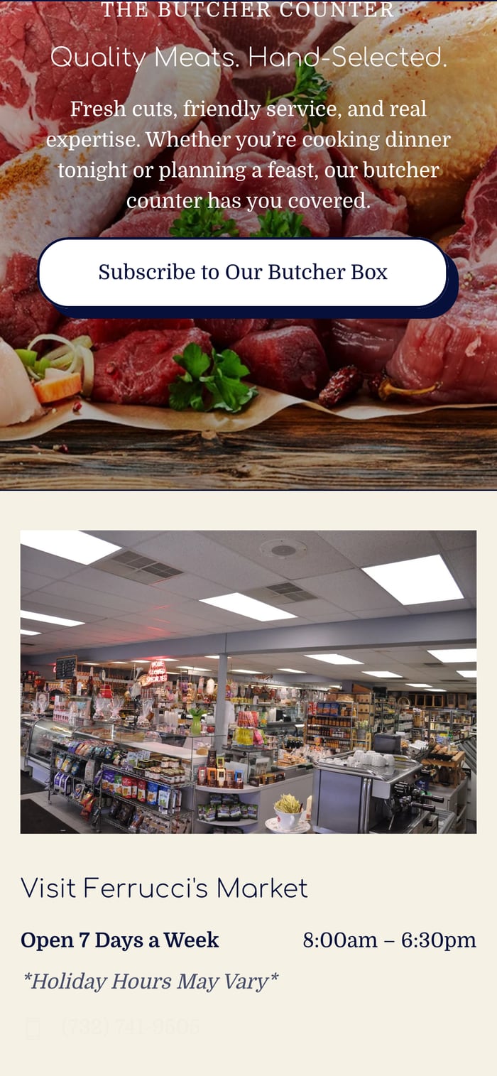 Ferrucci's Market mobile screen