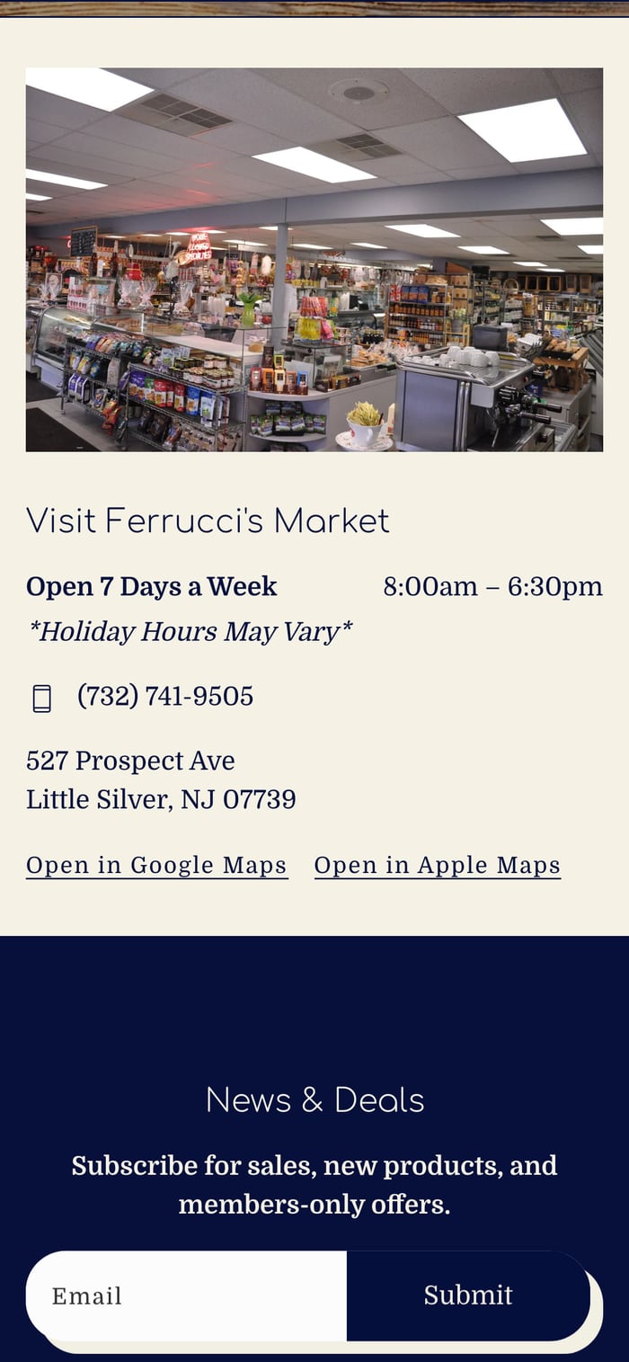 Ferrucci's Market mobile screen