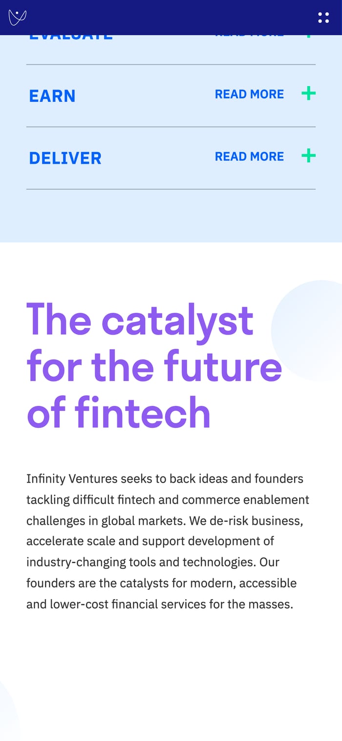 Infinity VC Capital mobile screen